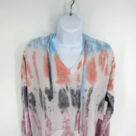 Theo & Spence Tie-Dye Hooded Top V-Neck Kangaroo Pocket Medium NWT $68 - Picture 3 of 5